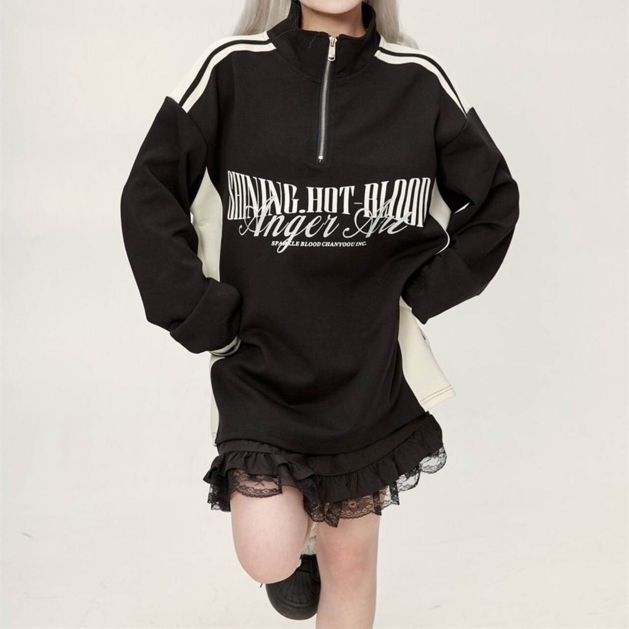 ハーフジップロゴトップス　3color　1301