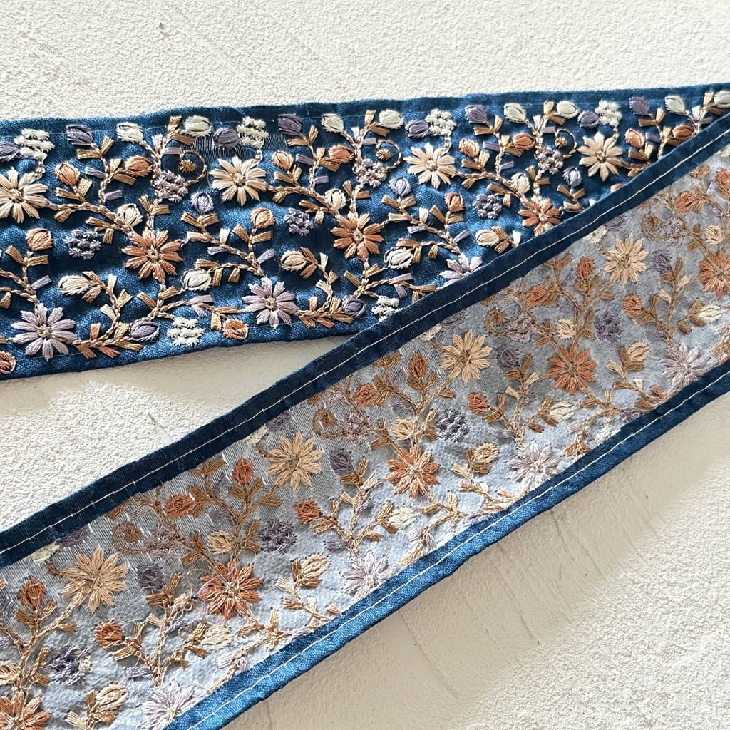 インド刺繍リボン　459.460.461×2m、ブルーネイビー1m、413- ネイビー]インド刺繍リボン 3715 | インド刺繍リボン専門店Rino Ribbon