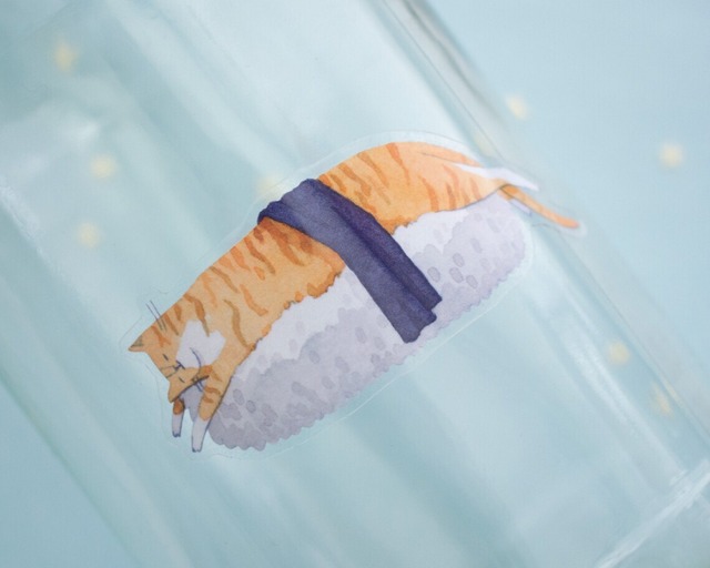お寿司になった猫の透明ステッカー　Sushi Cat【ThePrintedCat】[TPC-12]