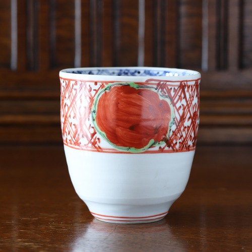 松尾貞一郎 作 有田焼 貞土窯 湯呑（赤絵地紋）｜No,250205-A1