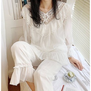 Vネックレースプルオーバー&パンツ set up＊L-395