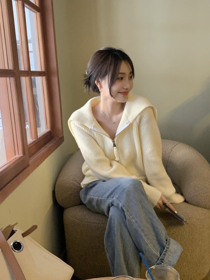 ベージュルーズニットカーディガンセーター コート オータムトップス 秋物 モンロー15939444027