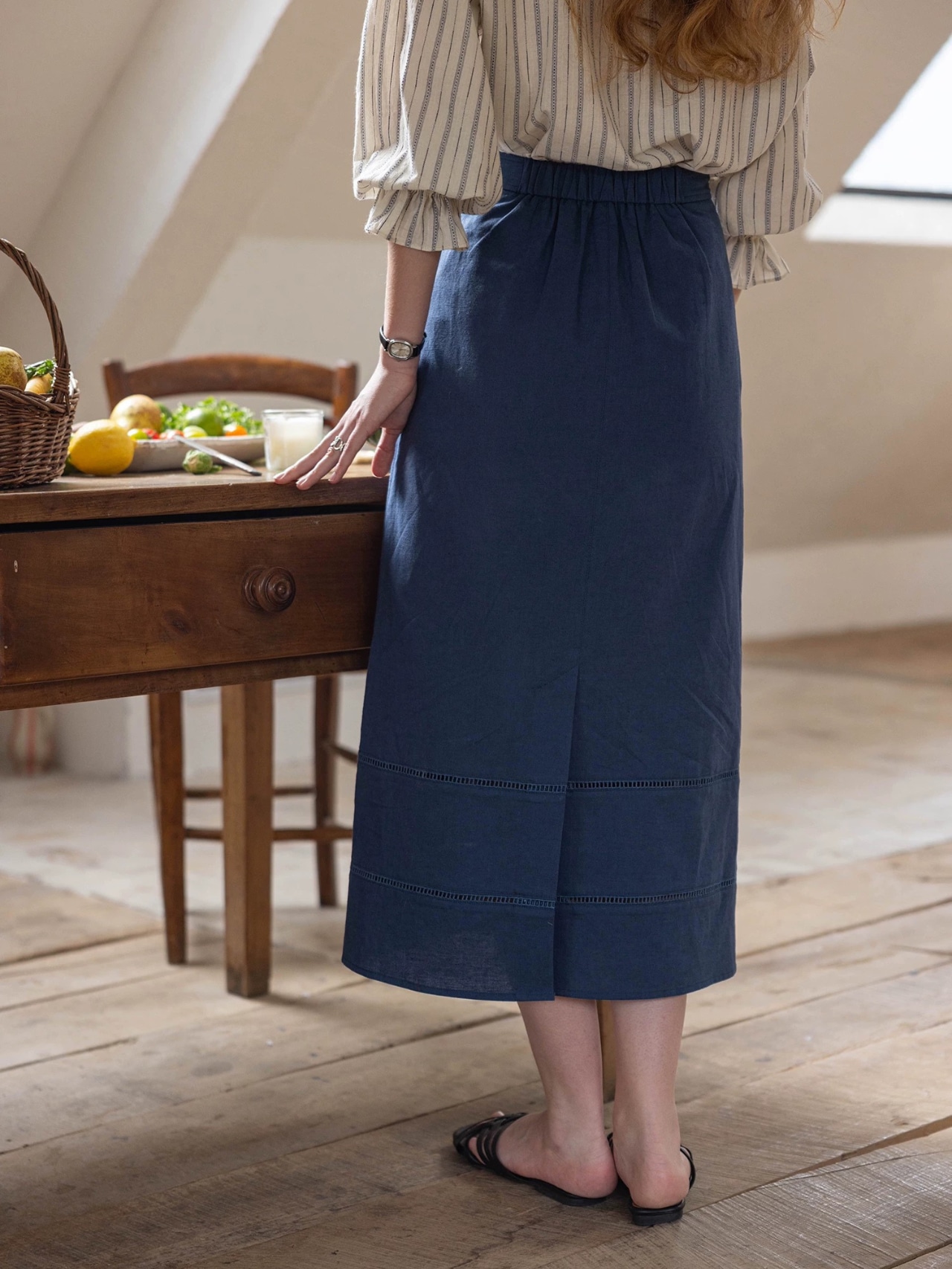 Provence Linen Blend Straight Skirt F0776