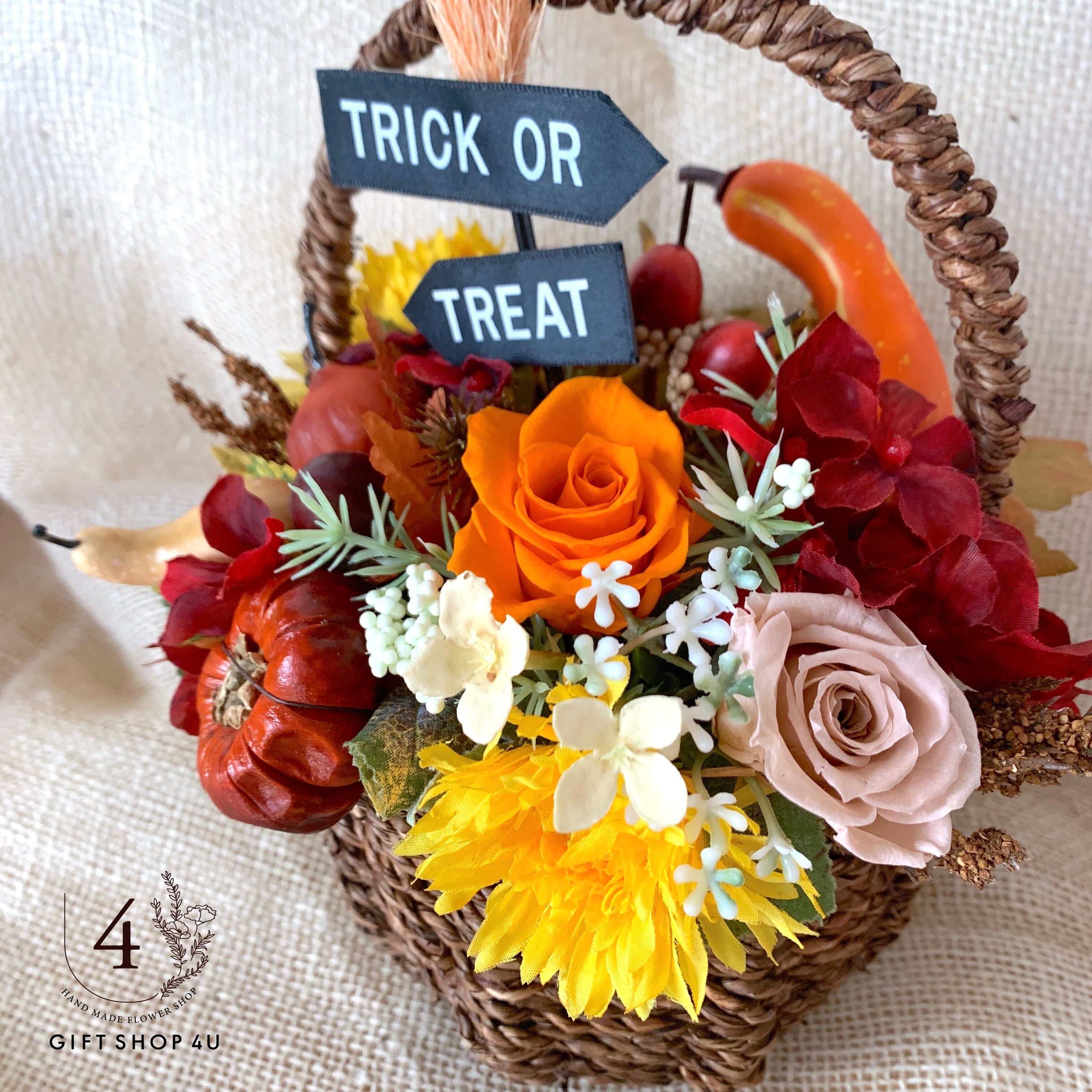 りさ　オルゴナイト　ハロウィンでか耳くま　オレンジプリザードフラワー薔薇 りさ オルゴナイト ハロウィンでか耳くま オレンジプリザードフラワー