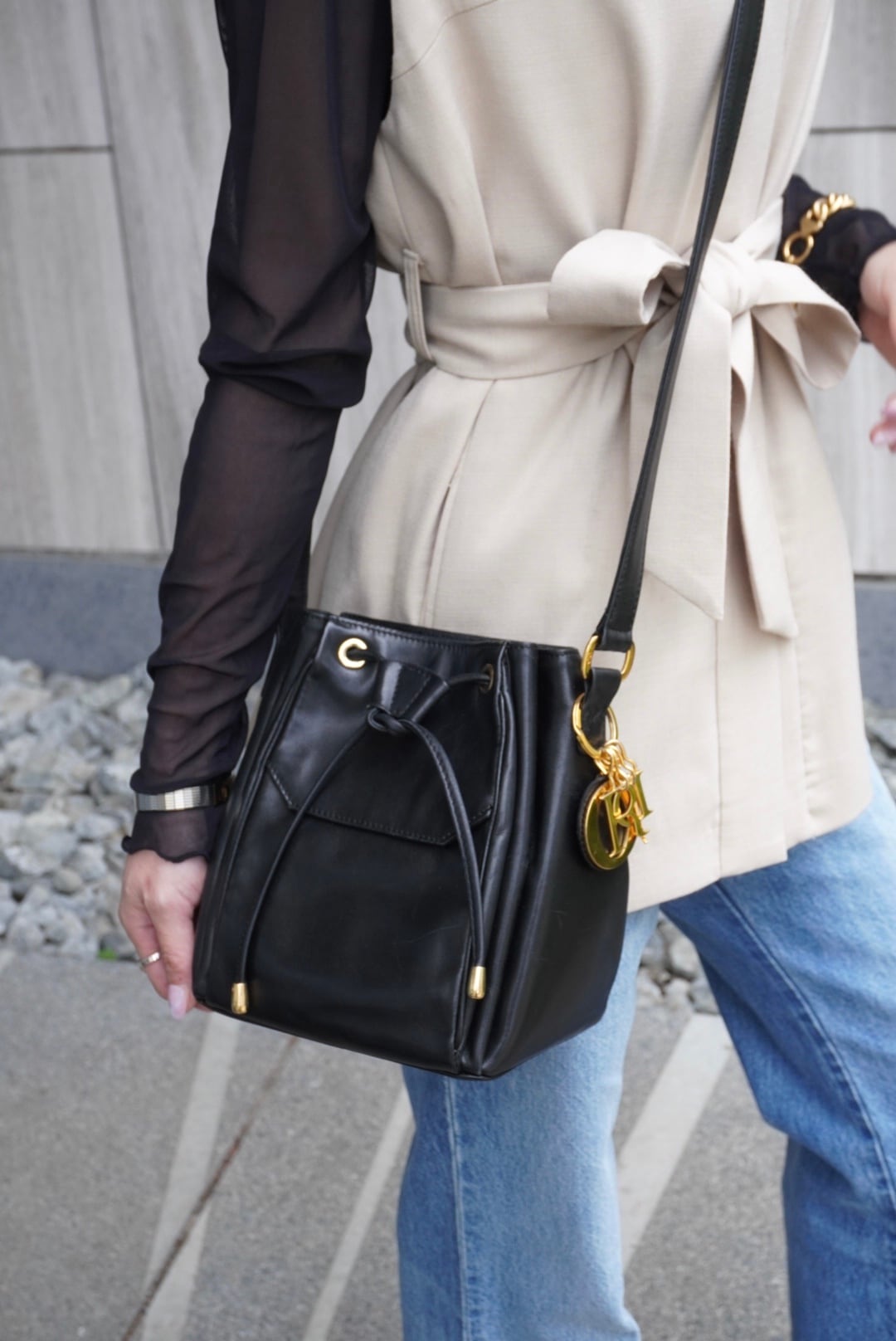 Christian Dior クリスチャン ディオール ショルダーバッグ ブラック ロゴ チャーム レザー ミニバッグ vintage ヴィンテージ オールド gpxtra