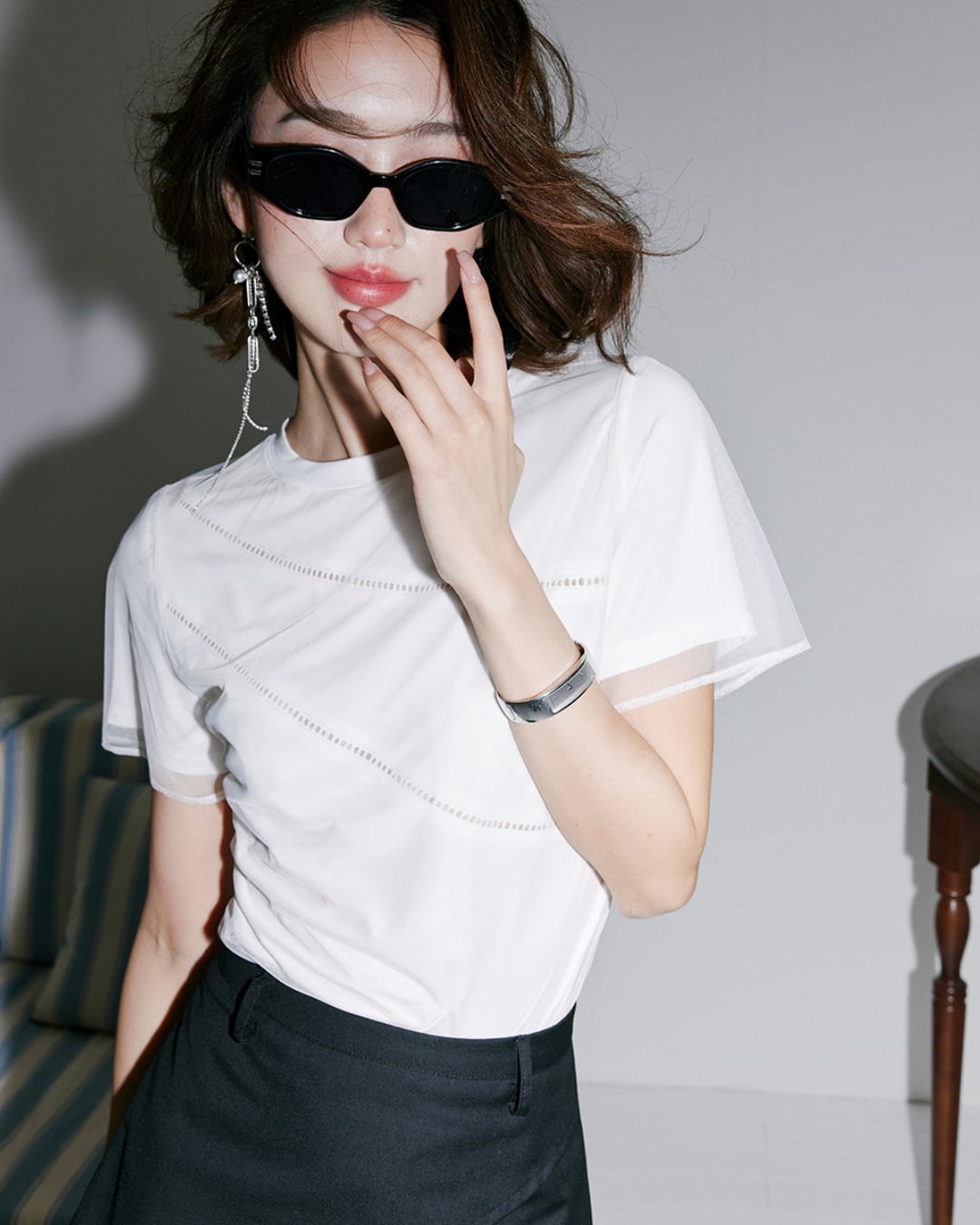 レースパネルホワイトTシャツ S25383