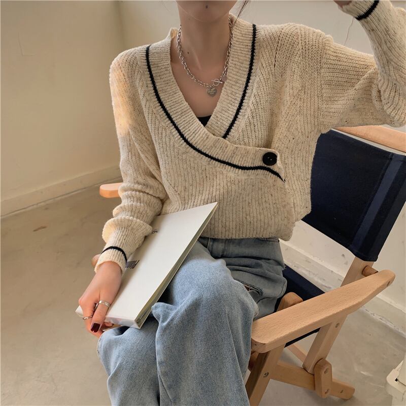 ルーズアウターショートデザインカーディガンセーターレディース2020秋新作優しい風ニッチセータートップ ブラックストロベリース23530148059