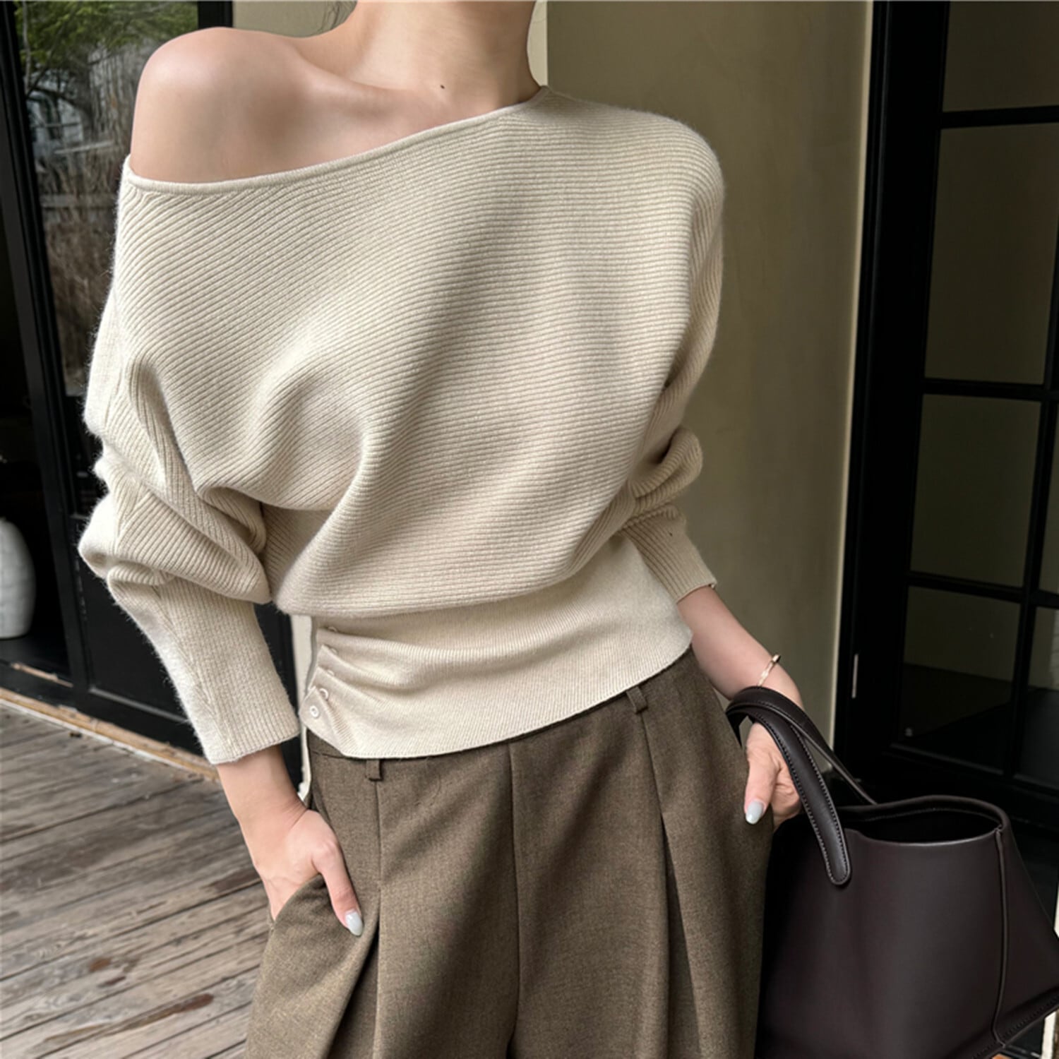 【tops】オフショルダーニットトップス N2885