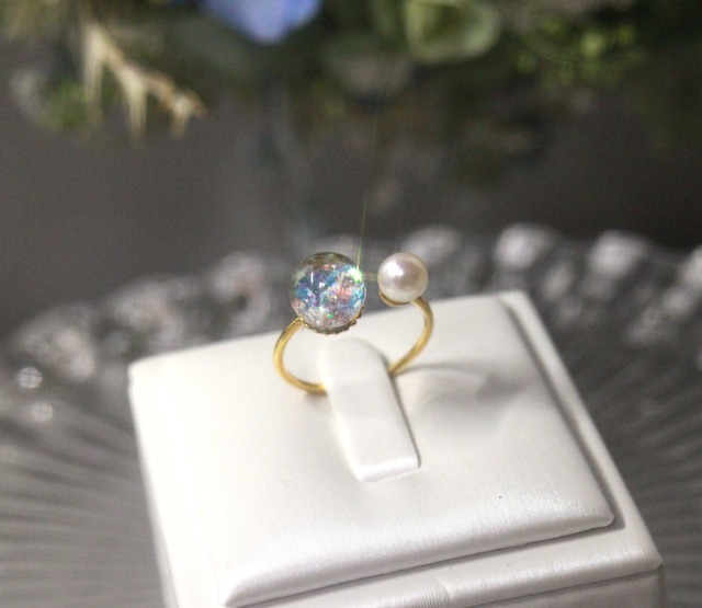 【抽選販売】新色追加【選べる8色】絵画と国産あこや真珠を纏う Lumière ring 【受注制作】