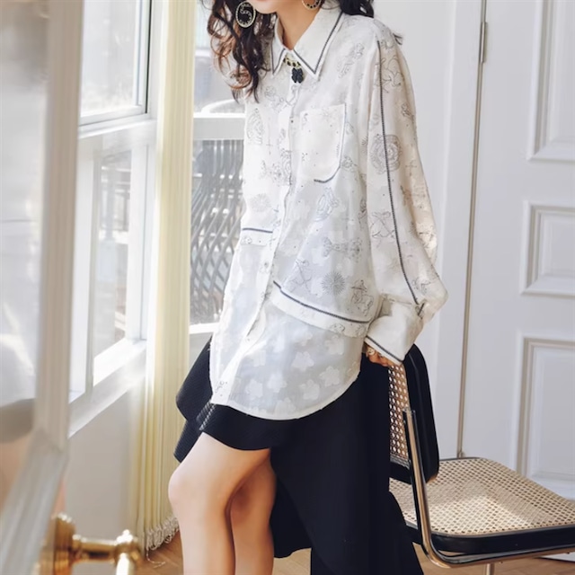 星座プリントルーズフィットシャツ 10553