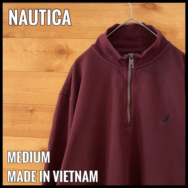 【NAUTICA】ハーフジップ ワンポイントロゴ 刺繍 スウェット プルオーバー M ノーティカ US古着