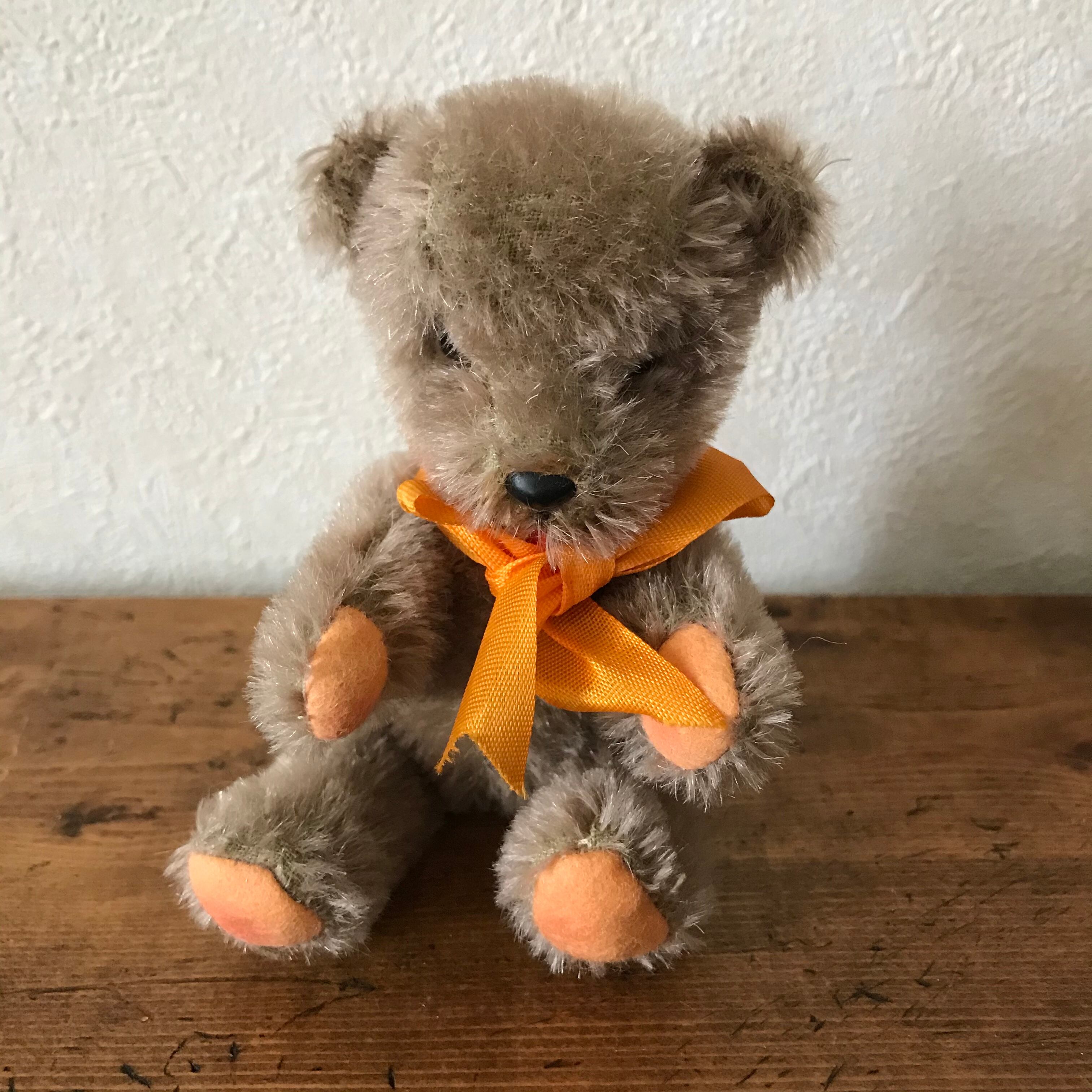 アンティークテディベア　オレンジ色リボン オレンジリボンのくま | tsuitachi craft&brocante