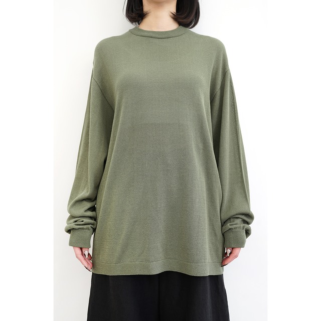 [Blanc YM] (ブランワイエム) BL-23S-WKLS Wide Knit L/S Shirt (Khaki)