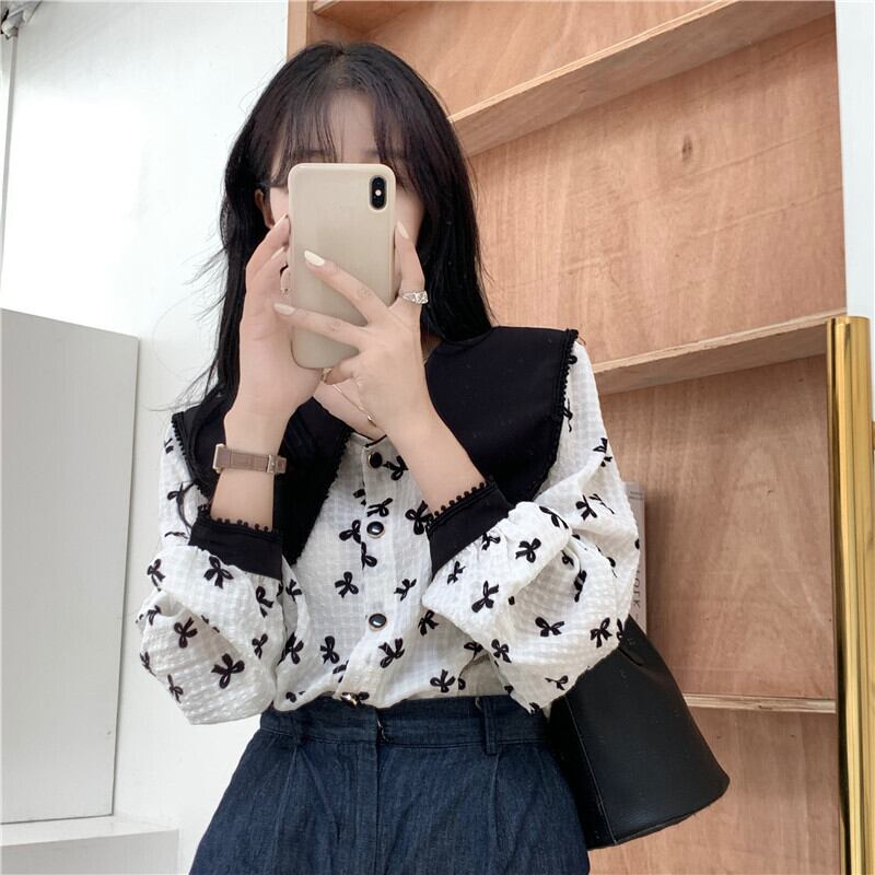 スタンダードシャツ オータムトップス フローラルスプリング ロング レトロ 春物 秋物 花柄 YY-ファッション88021980913