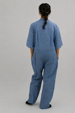 【BUNON】 Khadi Linen Ribbon Overalls 　Ecru / L.Blue / Charcoal