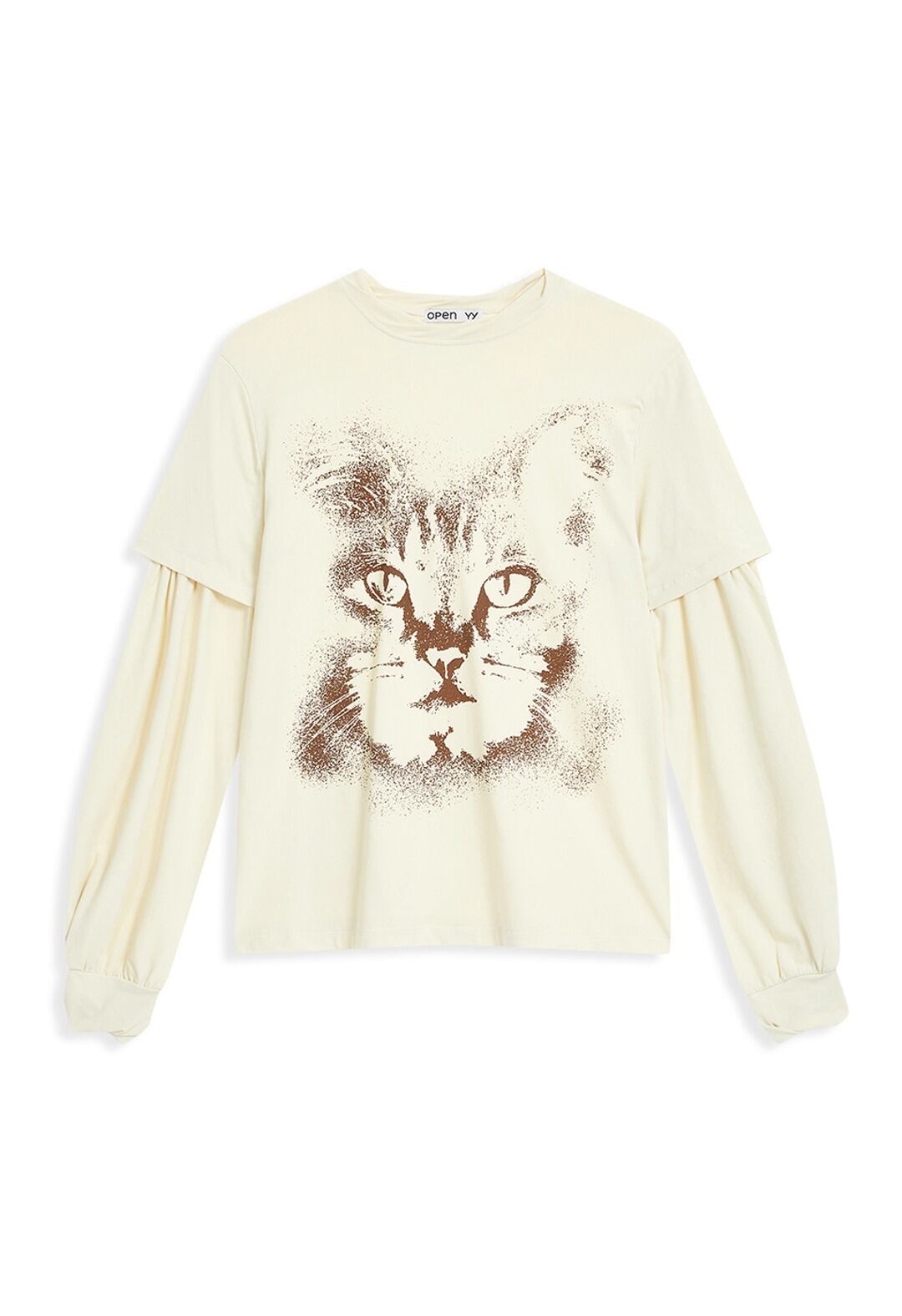OPEN YY] LAYERED CAT T-SHIRT, CREAM 正規品 韓国ブランド 韓国通販