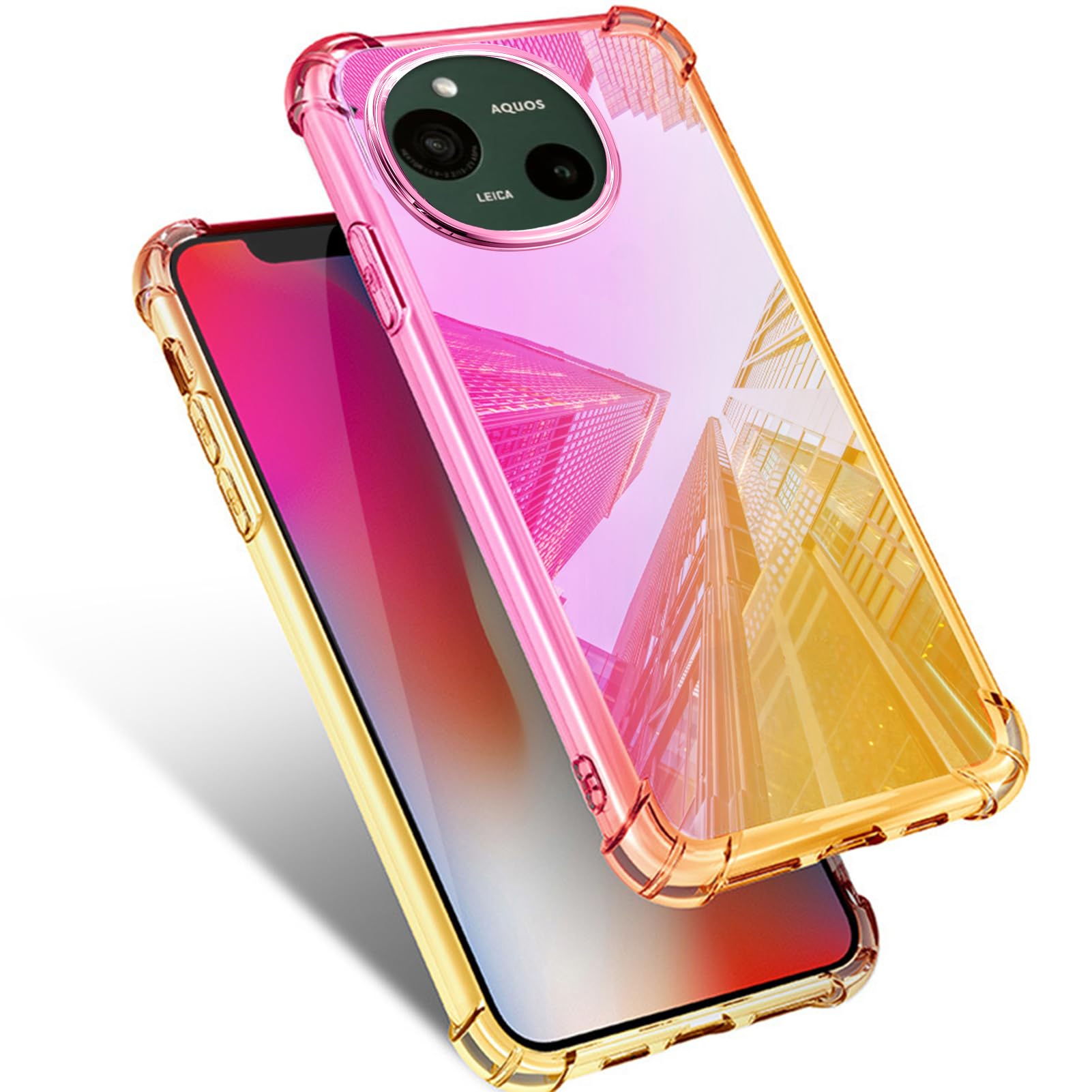 Mnunjiajia 対応 AQUOS R9 用ケース クリア 耐衝撃 薄型 グラデーション TPU ピンク/ゴールド