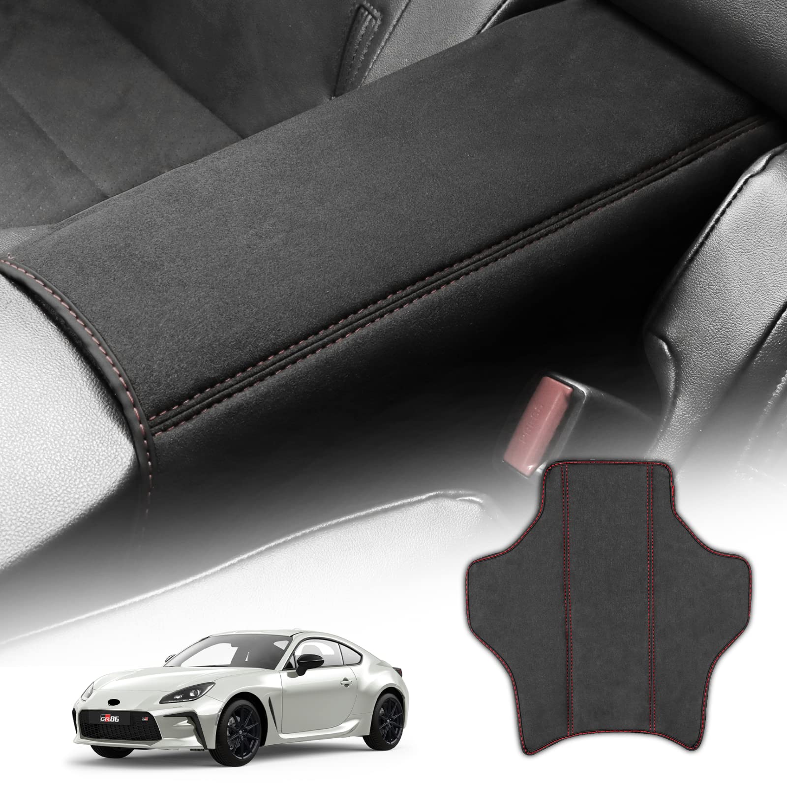KUNGKIC トヨタ GR86 ZN8 スバル BRZ ZD8 2021 2022 2023 2024 2025 専用設計 後部座席 アームレスト 肘掛け 保護 カバー 取り付け簡単 内装 パーツ アクセサリー スエード調 赤