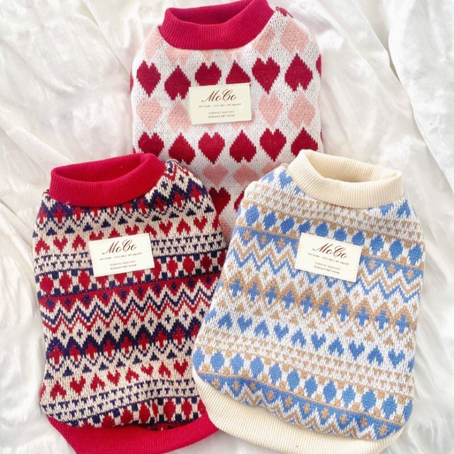 パターンボーダーのニットトップス　犬服猫服　00621