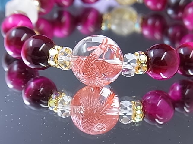 朱雀水晶 恋の神様ブレス ローズクォーツ ピンクタイガーアイ ルチル