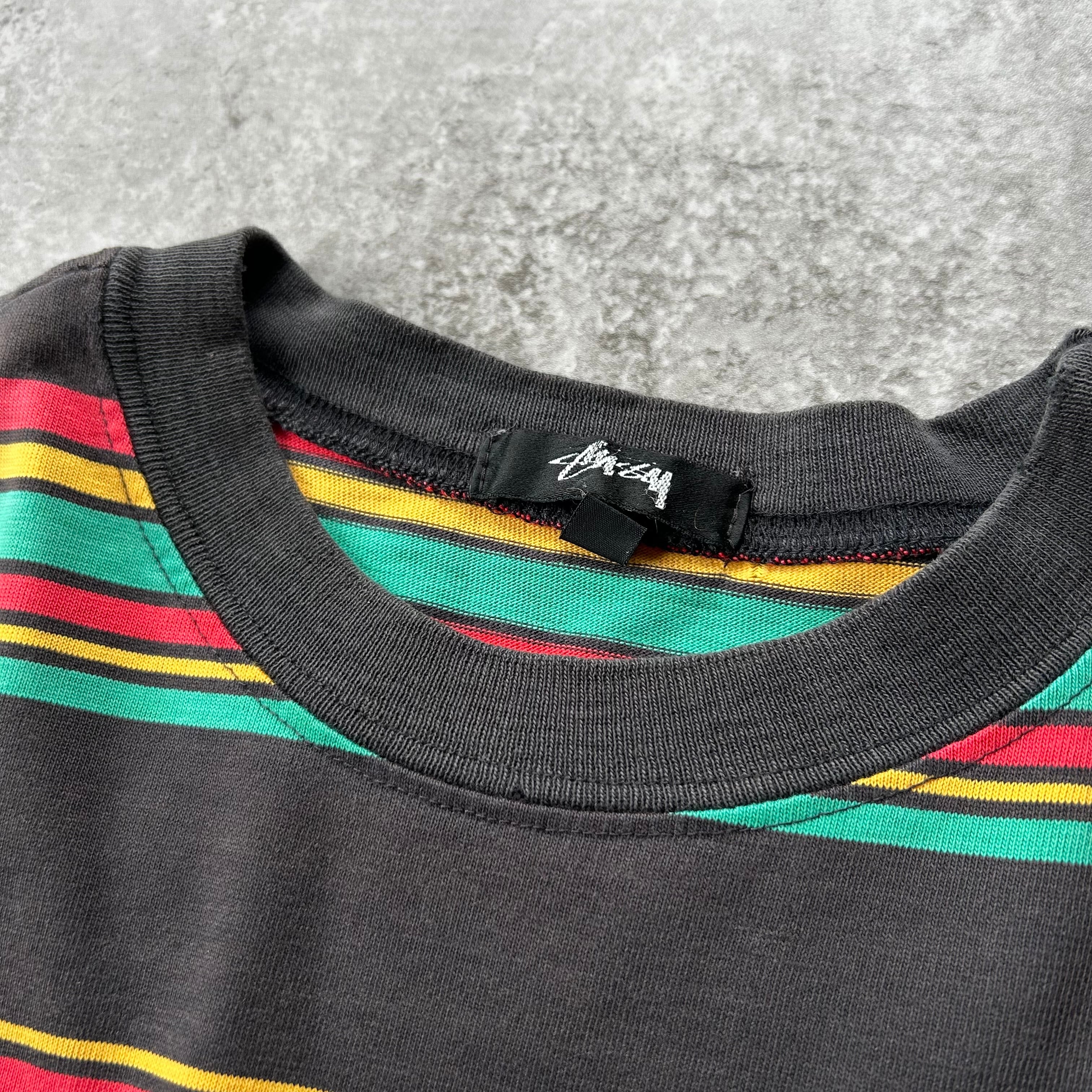 80s old stussy マルチボーダーtシャツ 黒 XL ラスタカラー | 東京準備室