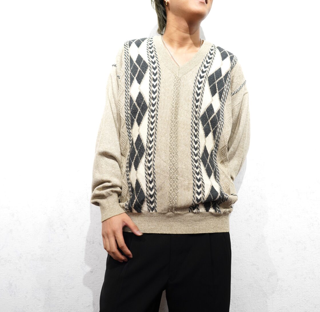EU VINTAGE FAP TEKS DIAMOND PATTERNED DESIGN KNIT/ヨーロッパ古着 