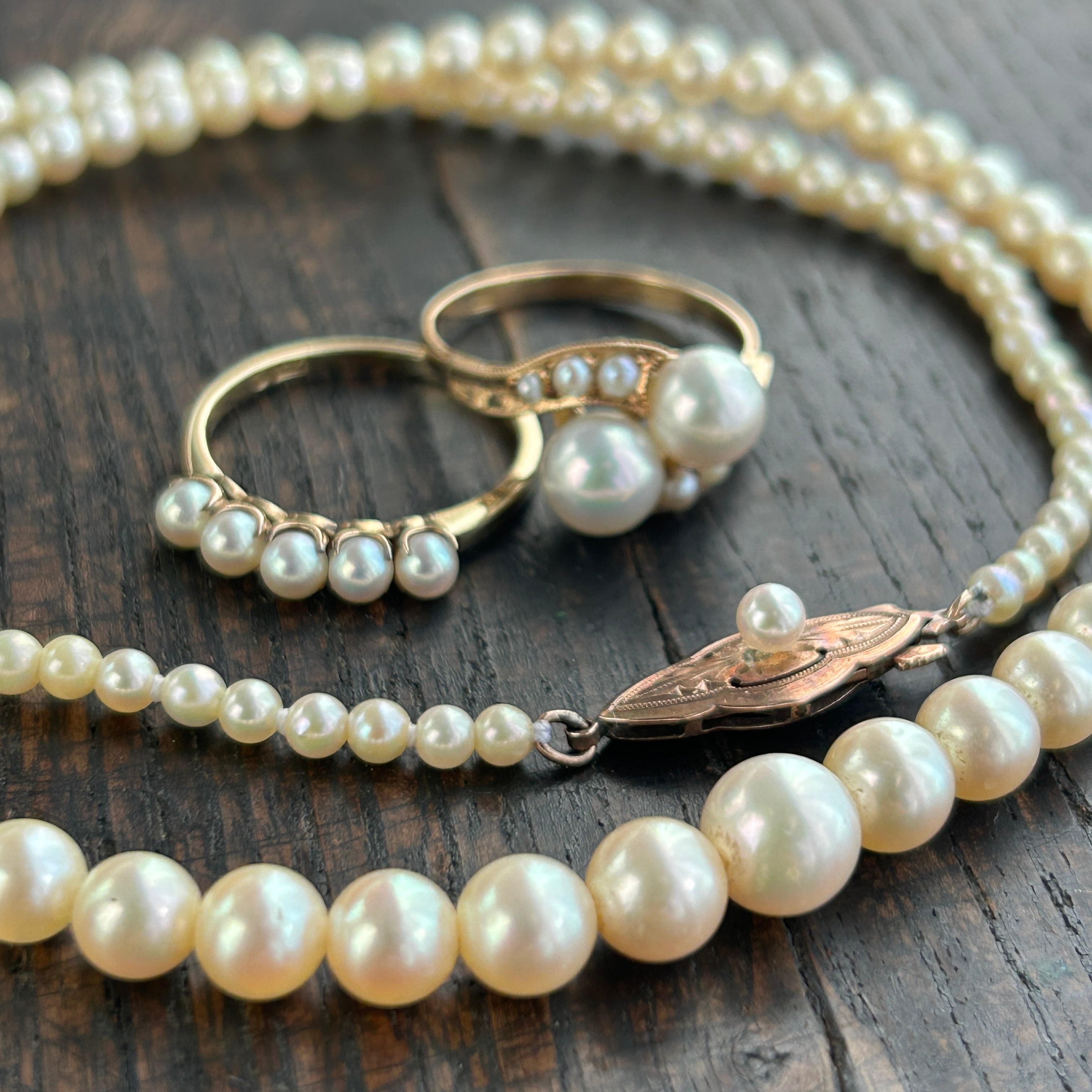 ヴィンテージ MIKIMTO 14金ベビーパール一文字繊細リング