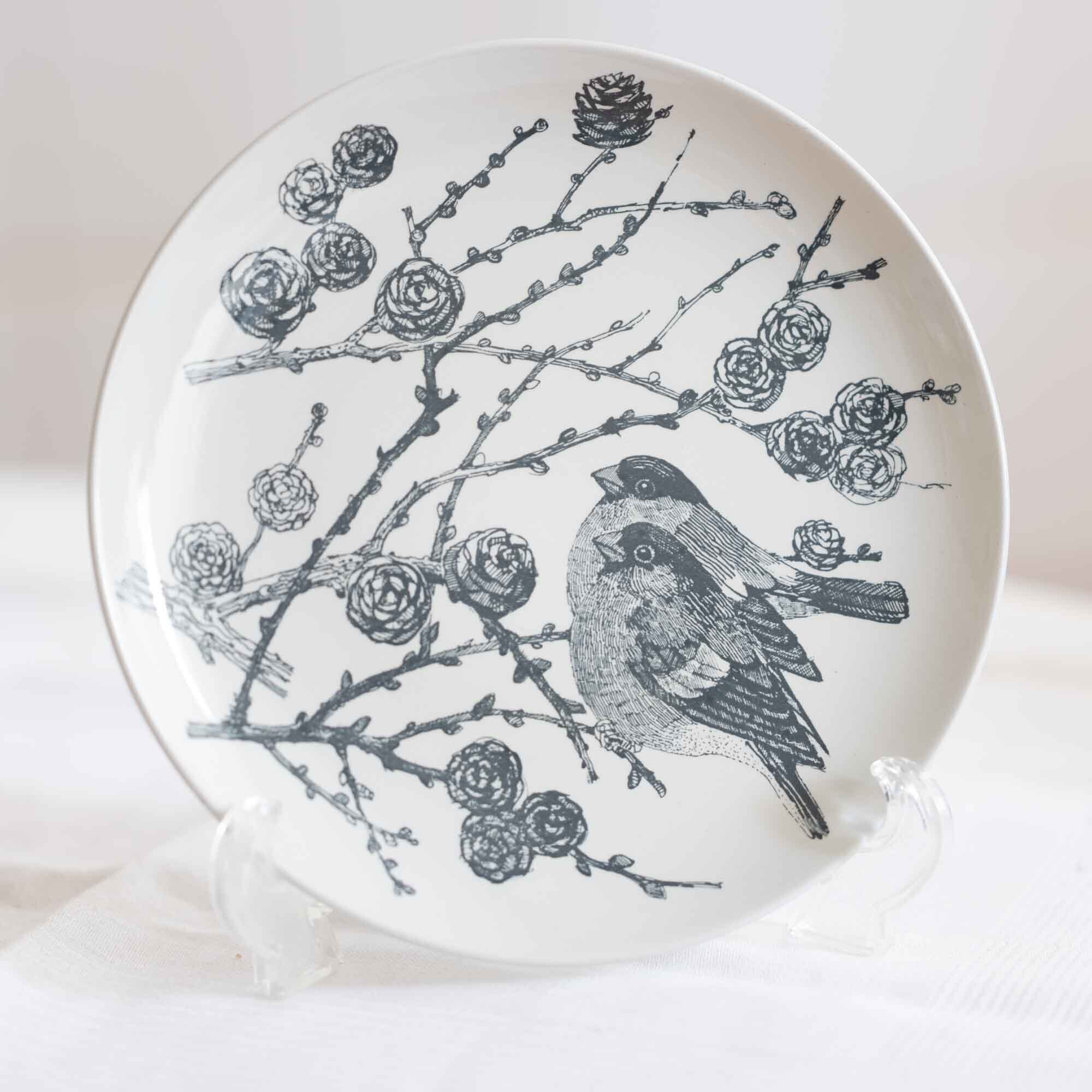 Dompap またはpyrrhula Linnaeus「弾琴鳥」ヨーロッパウソの絵皿 Mads Stageデザイン デンマーク NYMOLLE (二モール釜)製