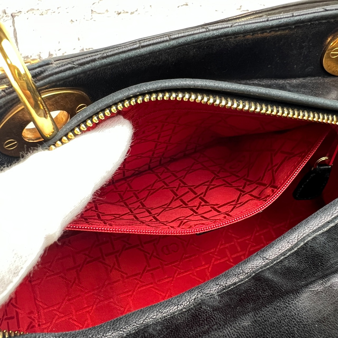 Diorレディディオール ミディアムカナージュ  ハンドバッグ ブラック A-9514