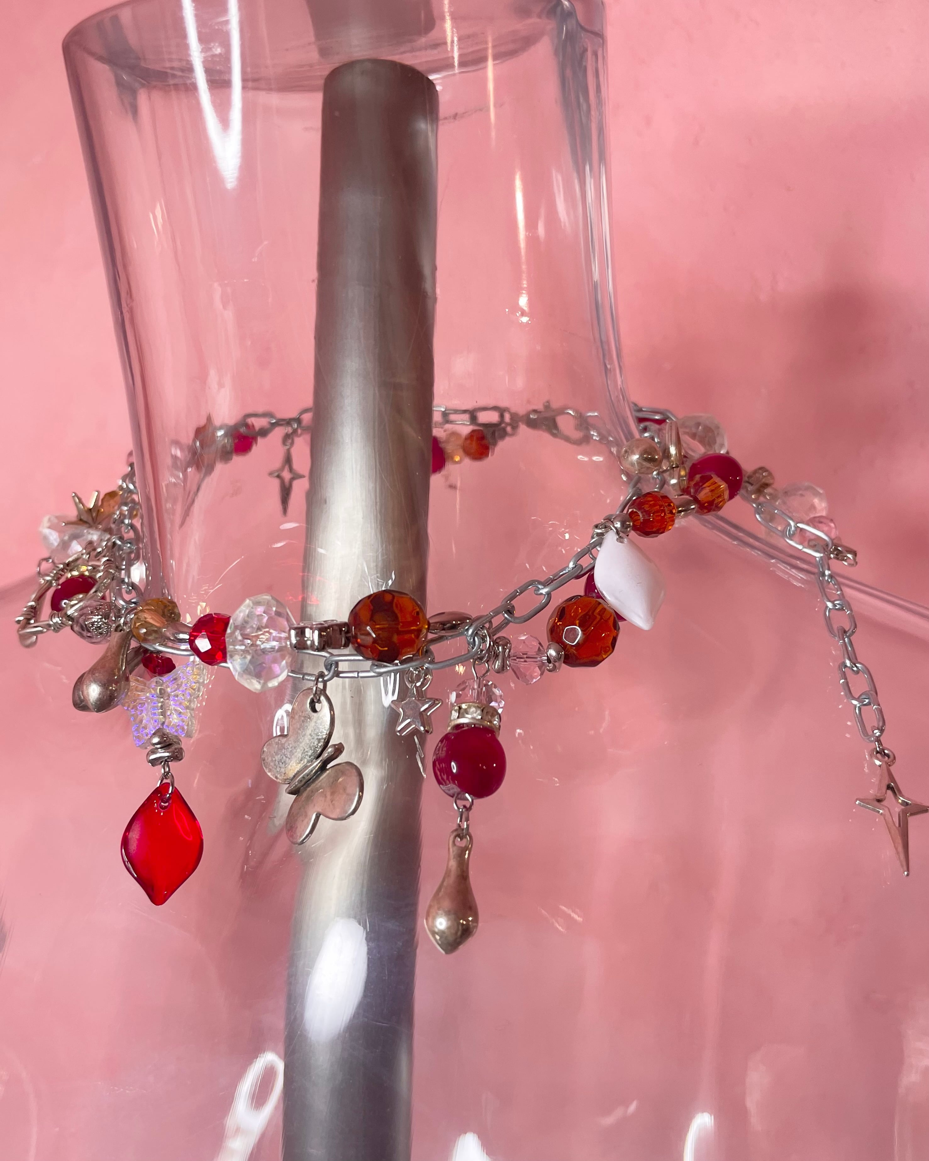 Chunky Charm Necklace 〈Silver red〉