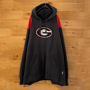 【NIKE】カレッジ ジョージア大学 GEORGIA 刺繍ロゴ スウェット パーカー フーディー プルオーバー 2XL ビッグシルエット 切替 US古着