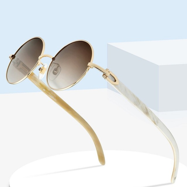 【TR0357】Buffalo Horn Luxury Round Sunglasses