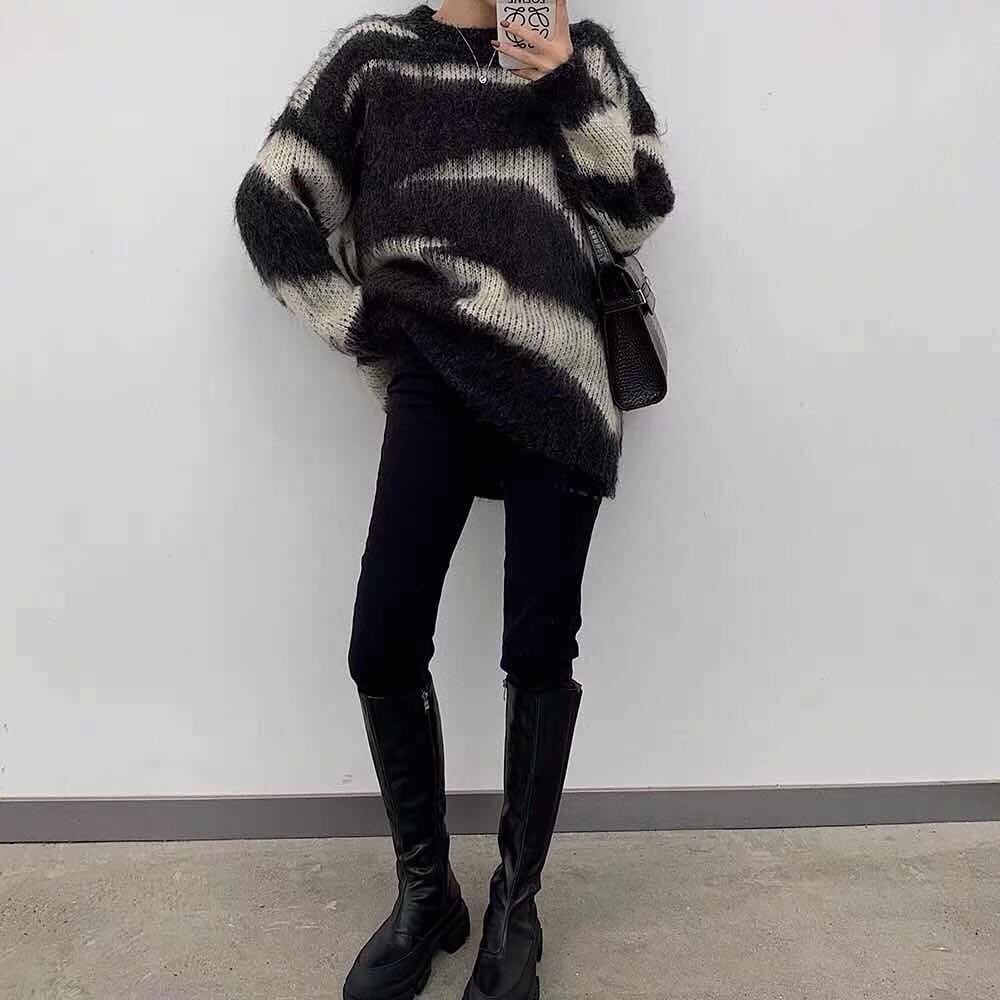 ボーダーモヘア風ニット　AJ11013-A007