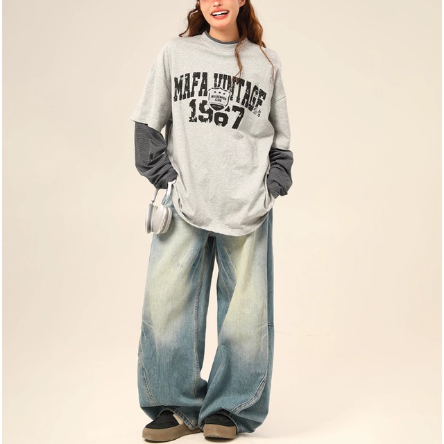 faded logo layered long tee　フェードロゴレイヤードロングティー　J2175