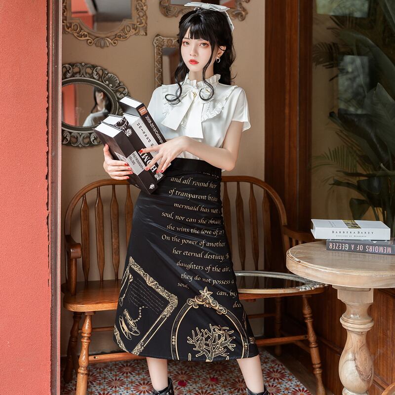 サブカル 服 地雷系 通販 王子 皇子系 ロリータ Princess Chronicles オリジナル スカート ハイウエスト 闇かわいい ゴシック ブラック ゴールド 英字ロゴ