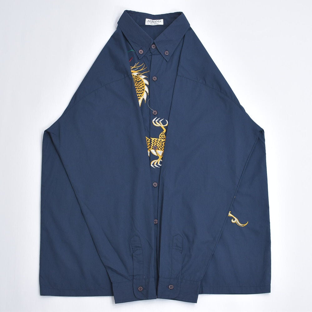 90～00s ALMANIA 昇り龍 ドラゴン 刺繍 デザイン ボタンダウン