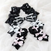 ♡【全10色】ドーリープリンセス パール＆ドットサテンリボン 2wayヘアクリップカチューシャ white×red ♡