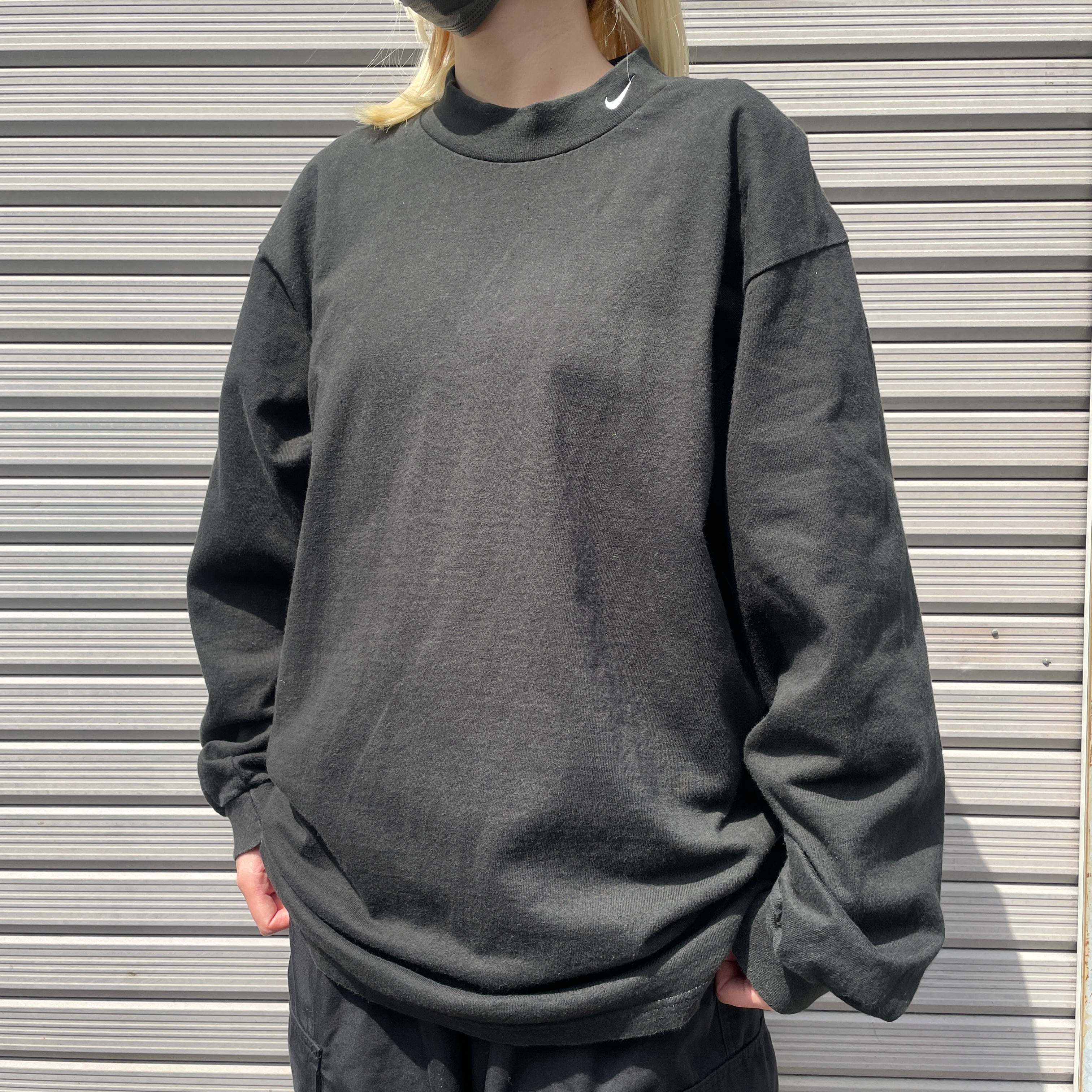 USA製 90年代 NIKE ナイキ スモールスウォッシュ 刺繍 モックネック 