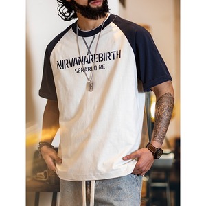 bi-color retro letter t-shirt A1295