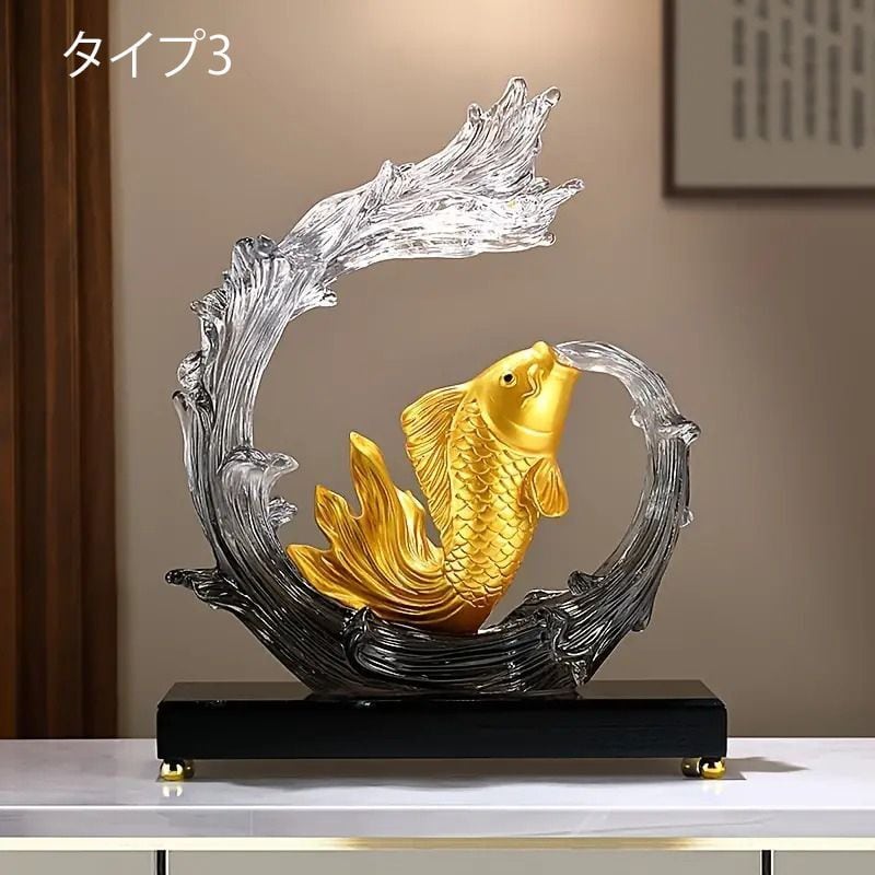 鯉 オブジェ 置物 金 黄金 財運 開運 風水 縁起物 置物 リビング 玄関