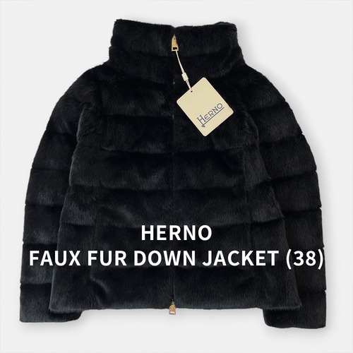 未使用 HERNO ヘルノ エコファー ショート ダウンジャケット FAUX FUR DOWN JACKET 高級ダウン PI1166D 黒 ブラック 38 / J&NREUSE レディース アウター