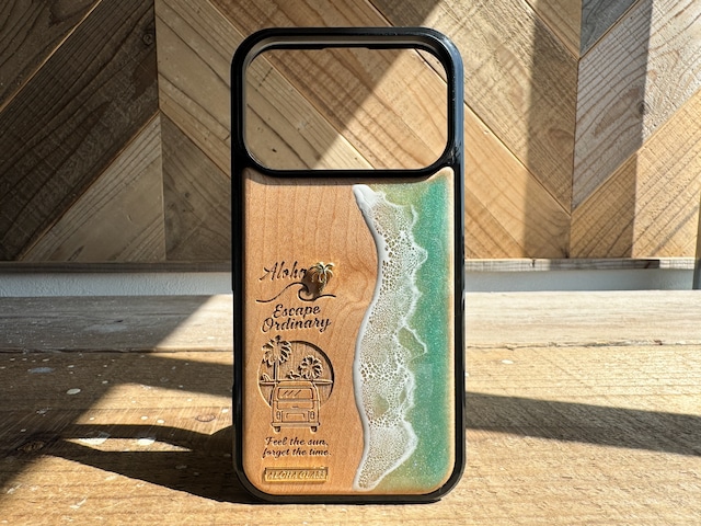 Escape Ordinary/wood×resin lily green wave case(olive wood)