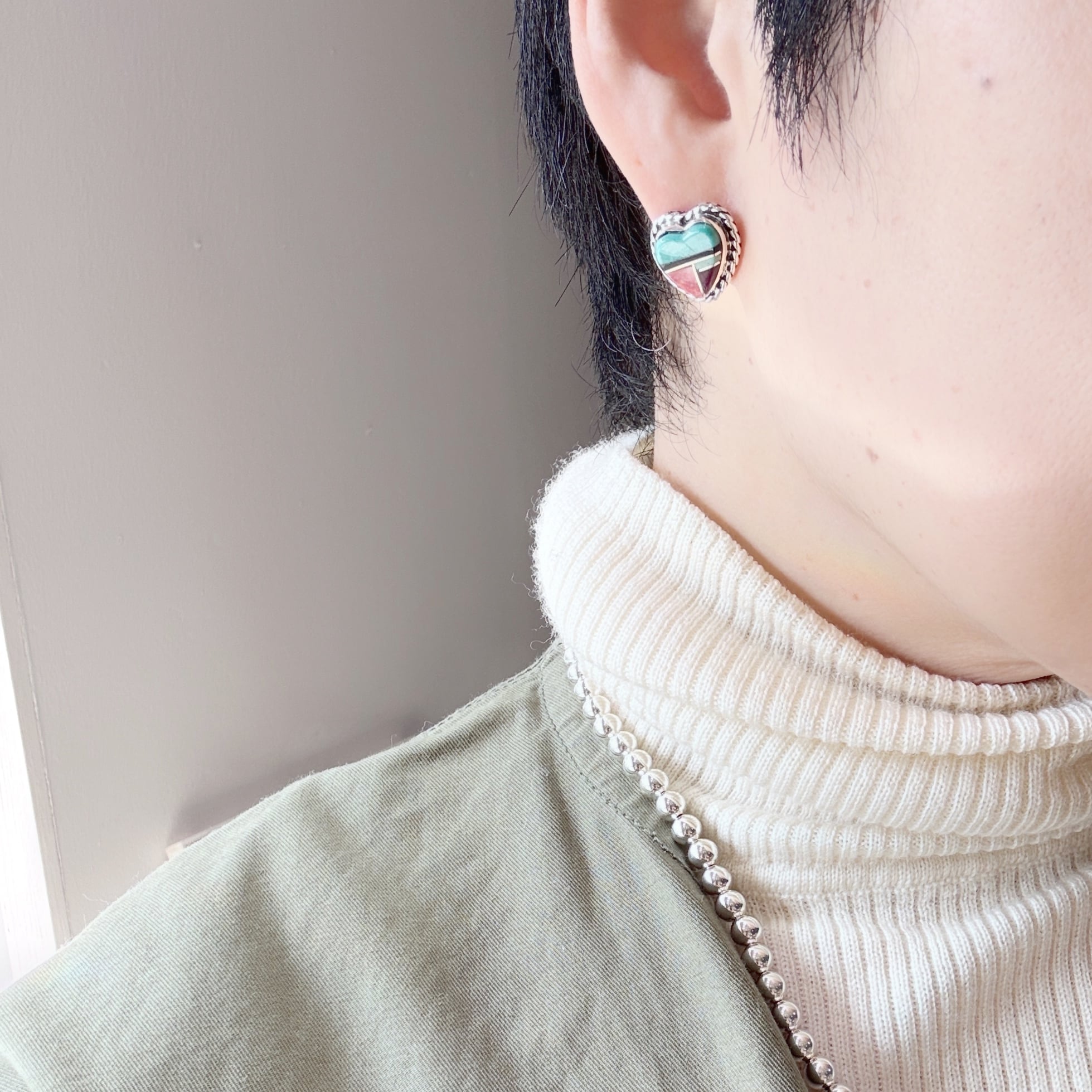ラスト1】《Indian Jewelry 》 ターコイズ モザイク ハート型 スタッド