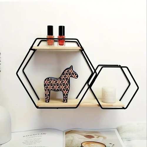 インテリア 壁掛け 壁掛け収納 ウォールシェルフ 六角形 ラウンド スクエア シンプル 小物収納 模様替え おしゃれ ラック 小物  ブラック