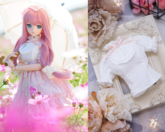 DD / DDS / Smart Doll【おしゃまブラウス（ホワイト&ピンクリボン）】【Oshama blouse (white & Pink ribbon )】