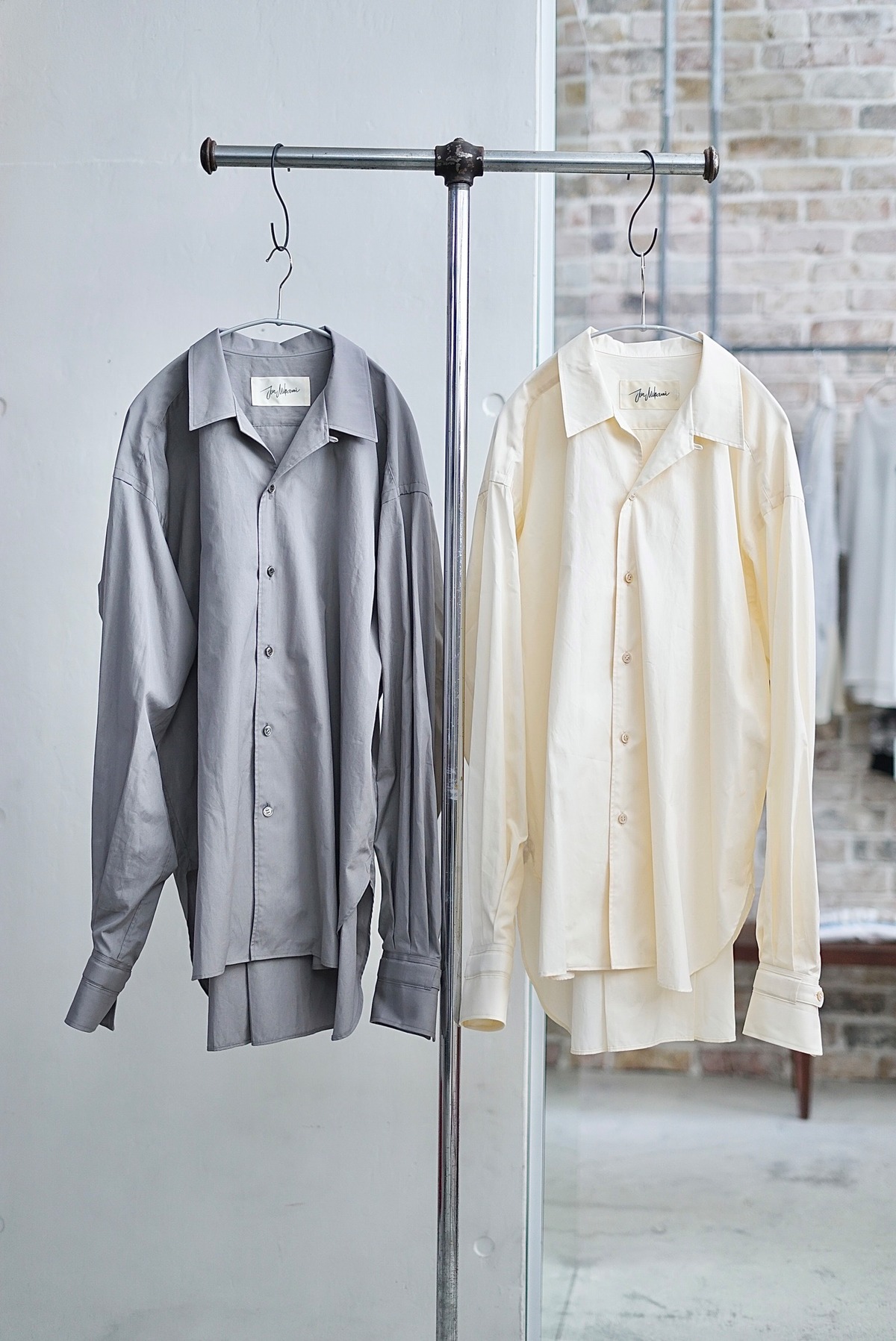 JUN MIKAMI / オープンカラーシャツ（ cream / gray ） | JUQUI Online