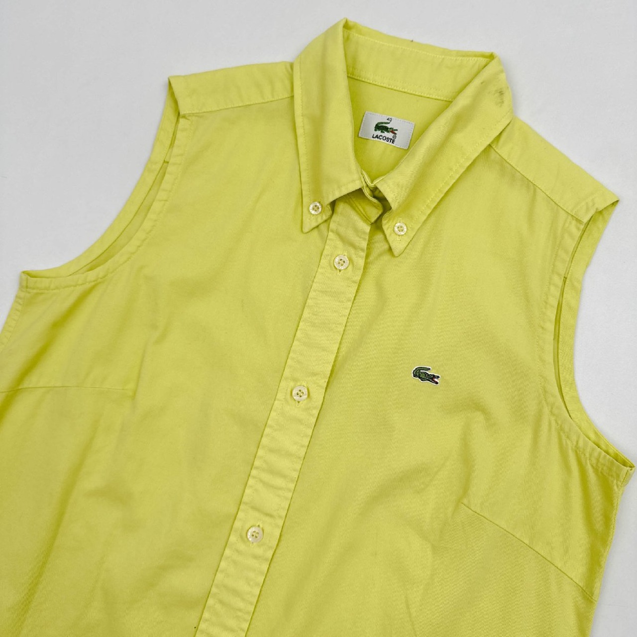 80s 90s LACOSTE ラコステ 文字ワニ ボタンダウン BD ノースリーブ シャツ ブラウス サイズ 40 /ファブリカ/日本製/ビンテージ