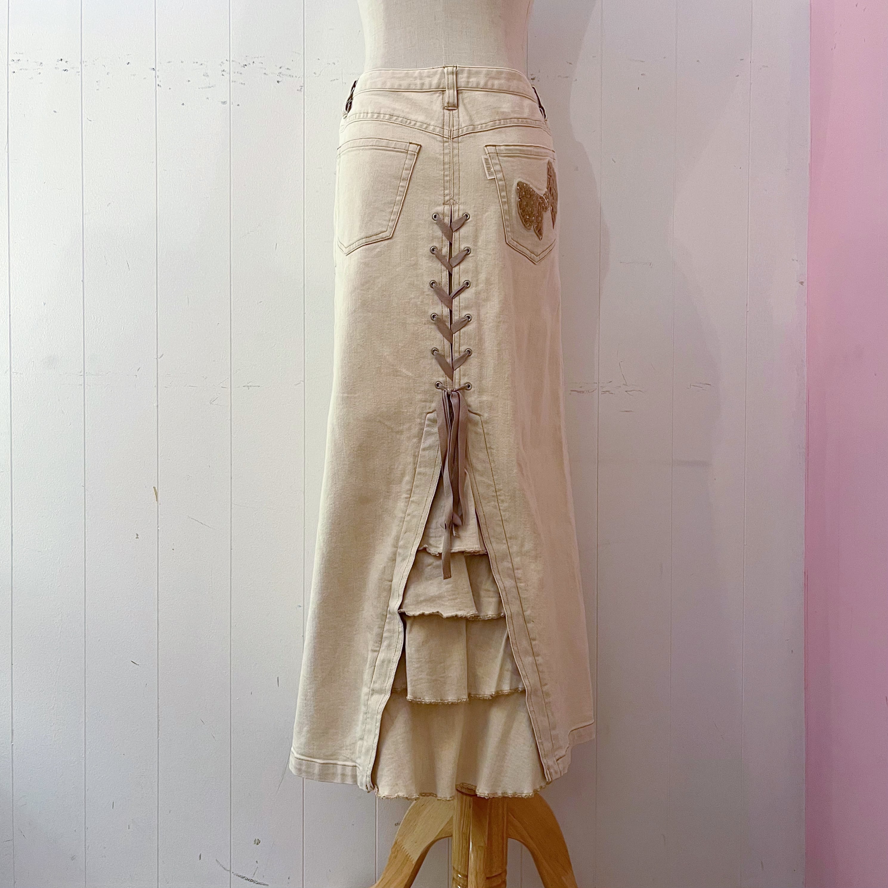 PINK HOUSE / lace up ribbon skirt