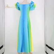 フラダンス 衣装 CC Fashions CCファッション ワンピース ドレス イエロー系 ブルー系 グリーン系 ハワイ製 グラデーション 無地 フリル かわいい 華やか 鮮やか 明るい 爽やか 黄 青 緑 ハワイアン アロハ フラ ダンス レッスン 練習