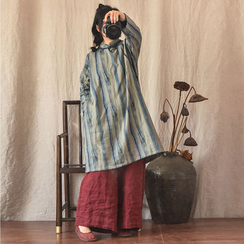 オータムスタイルストライプボタンドレス スタンダードロングシャツ レトロ スプリング 春物 秋物 Yiranxuaディースワード52445872917